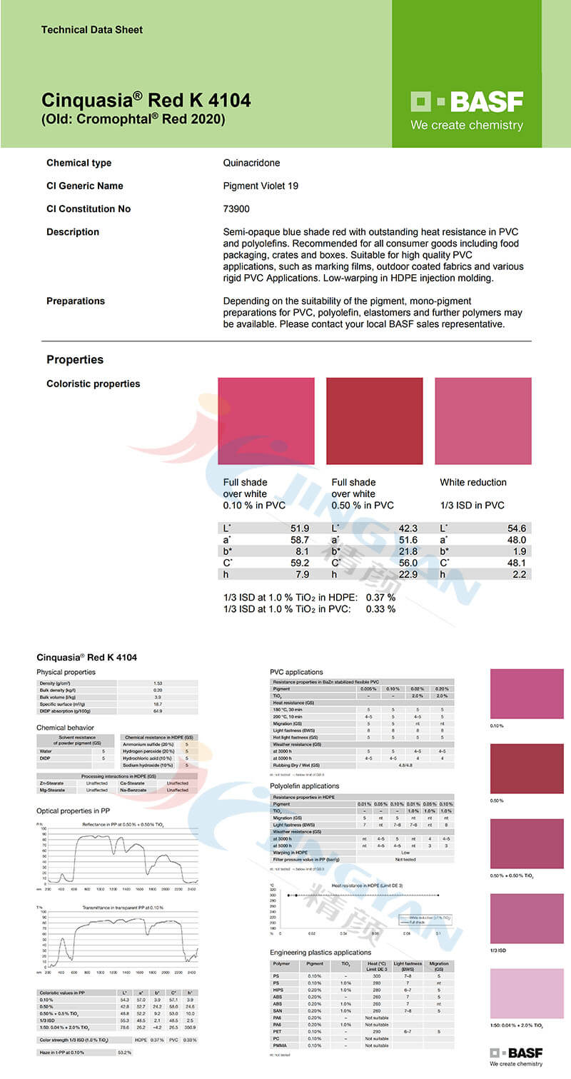 BASF Cinquasia Red K4104/2020(R.19)巴斯夫有机颜料红K4104/汽巴2020